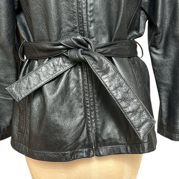 Vintage Wilsons The Leather Experts Leather Jacket Belted Black L - Picture 4 of 14